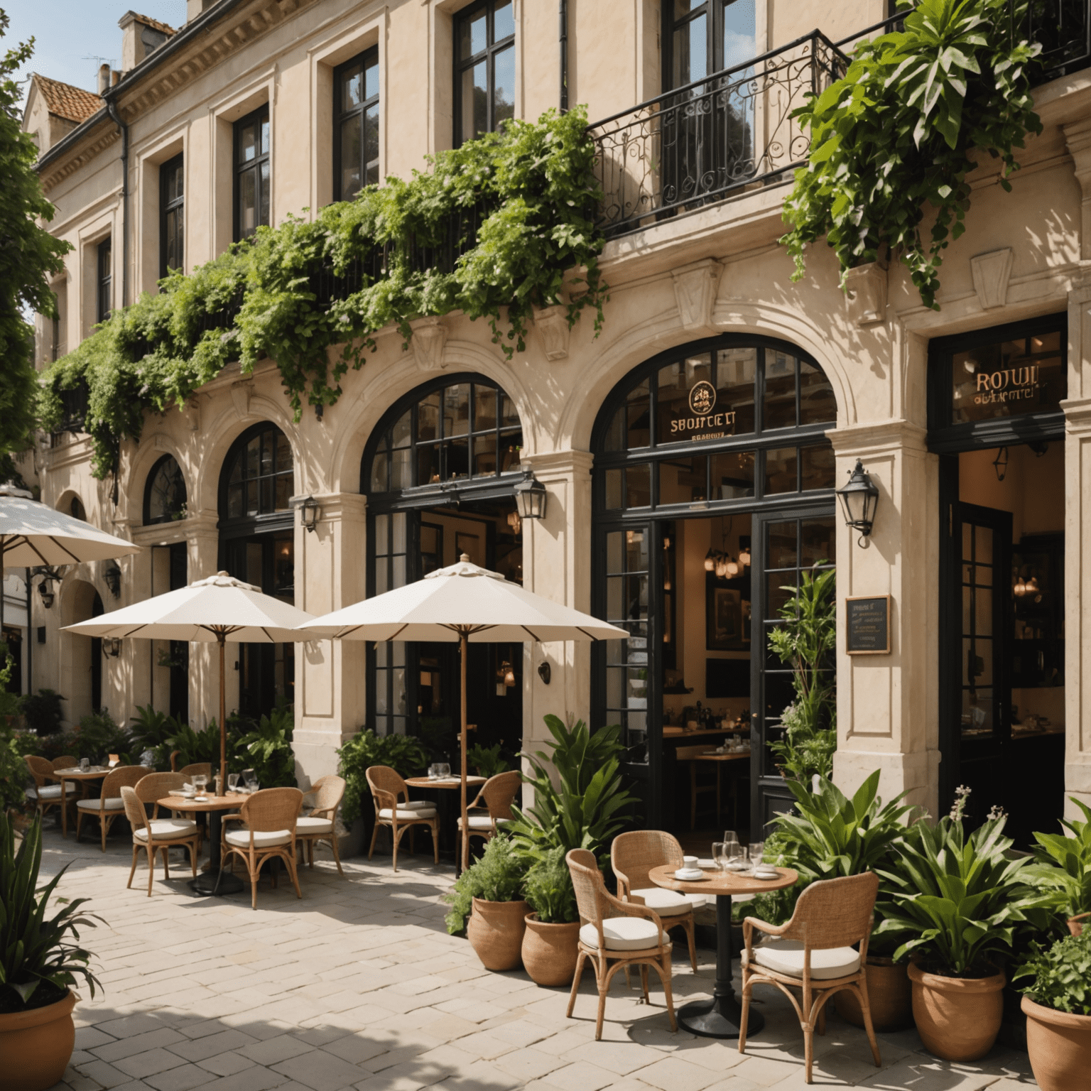 A charming boutique hotel with unique architecture and a cozy garden cafe