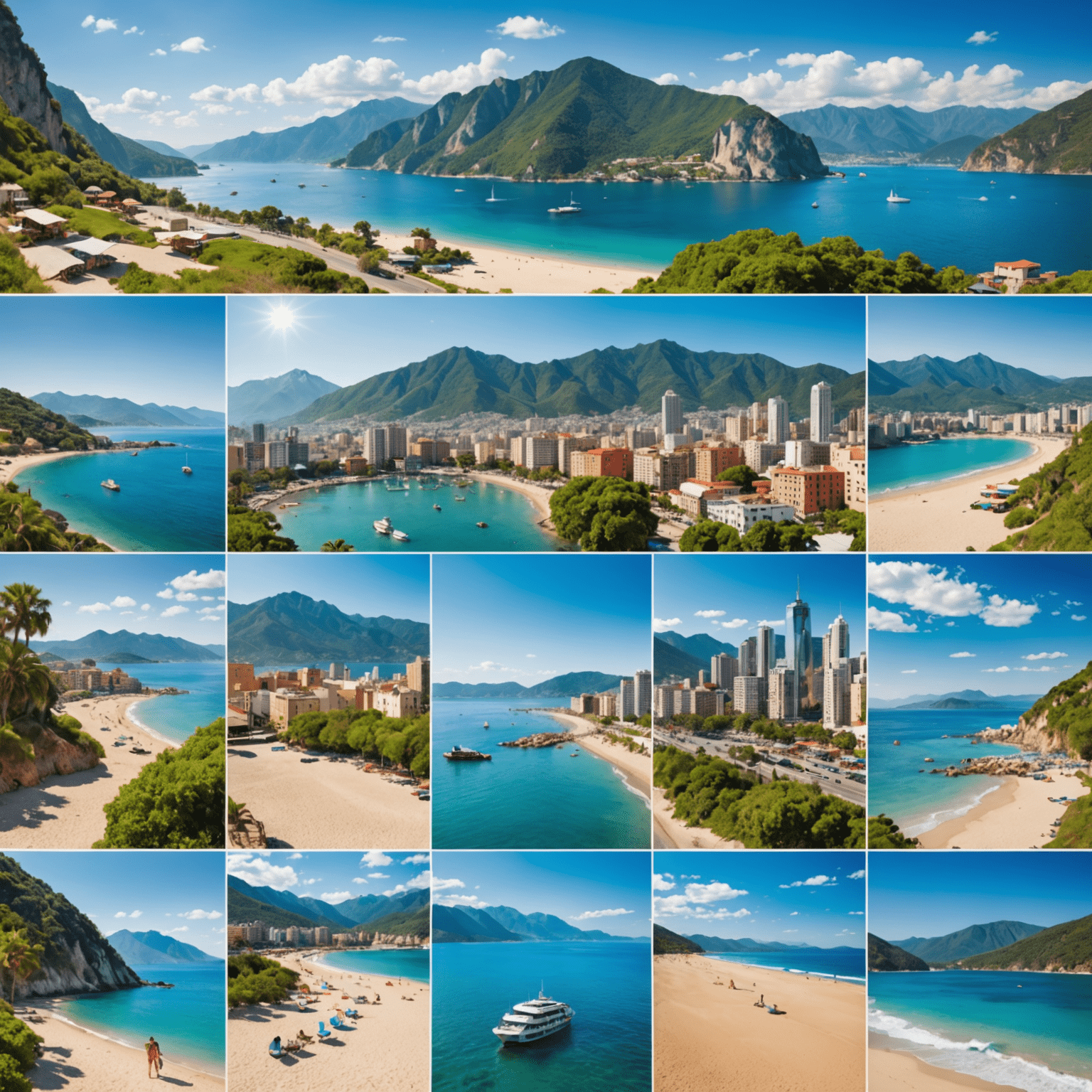 Collage of travel experiences: beach, city, mountains, representing diverse and exciting package deals