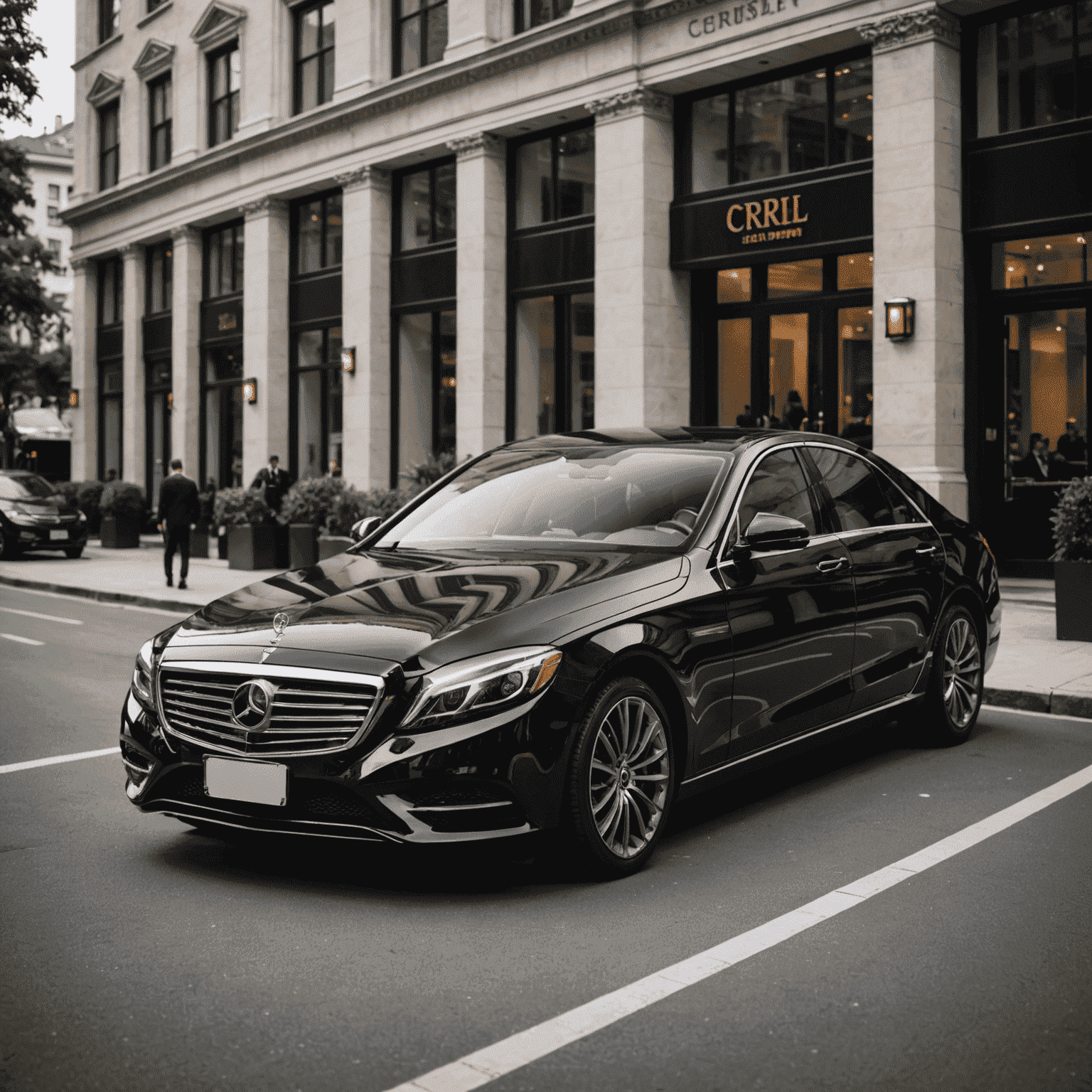 A luxurious sedan, perfect for business trips or special occasions. It's a glossy black car with elegant design and premium features.